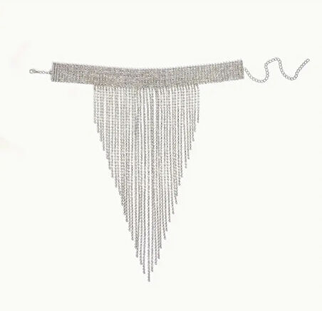 Gümüş Kaplama Su Yolu Model Püsküllü Y Kolye Abartılı Choker Dekolte Kolye