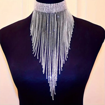 Gümüş Kaplama Su Yolu Model Püsküllü Y Kolye Abartılı Choker Dekolte Kolye
