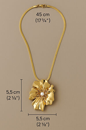 Altın Renkli İnci Detaylı Büyük Çiçek Kolye