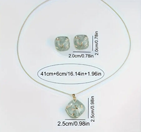 Kadın Zarif Takı Seti – 41 cm Kolye & 2 cm Küpe, Çiçek Detaylı Mineli Tasarım