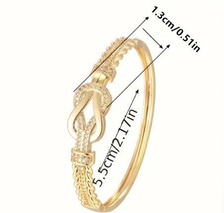 Kadın Gold Renk Taş Detaylı Örgü Form Bileklik – 5.5 cm Zarif Tasarım