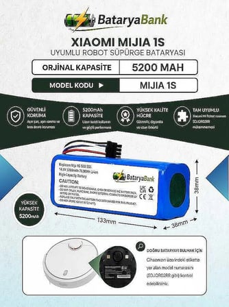 Mii Mijia 1S Robot Süpürge Bataryası 14.8V 5200mAh Li-ion Yüksek Kapasiteli Uyumlu Pil