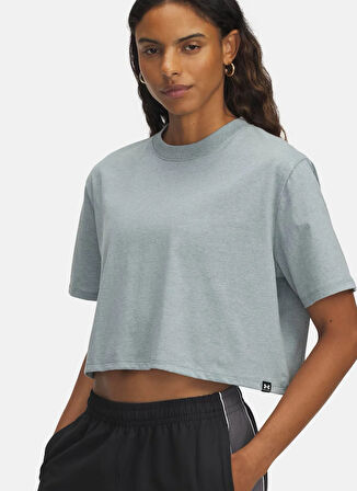 Under Armour 1389721-587-UA Rival SS Mavi Bisiklet Yaka Crop Düz Kadın T-Shirt