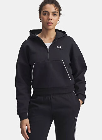 Under Armour 6003707-005-Rival Flc Piped HZ Hood Siyah Fermuarlı Yaka Normal Düz Kadın Sweatshırt