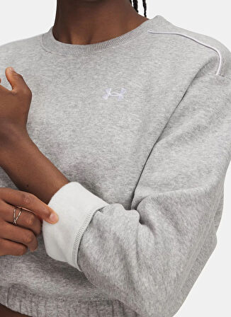 Under Armour 6007035-011-UA Rival Fleece Piped C Gri Bisiklet Yaka Crop Düz Kadın Sweatshırt