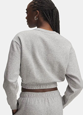 Under Armour 6007035-011-UA Rival Fleece Piped C Gri Bisiklet Yaka Crop Düz Kadın Sweatshırt