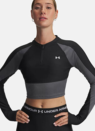 Under Armour 6003981-004-UA HG Rib 1/4 Zip Siyah Fermuarlı Yaka Crop Parçalı T-Shirt