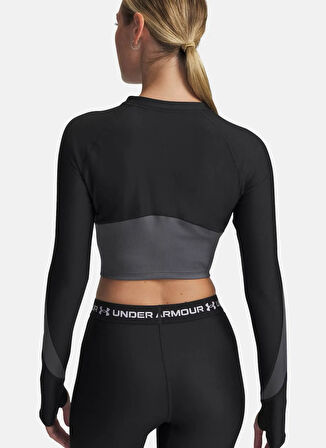 Under Armour 6003981-004-UA HG Rib 1/4 Zip Siyah Fermuarlı Yaka Crop Parçalı T-Shirt