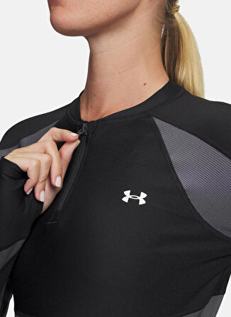 Under Armour 6003981-004-UA HG Rib 1/4 Zip Siyah Fermuarlı Yaka Crop Parçalı T-Shirt