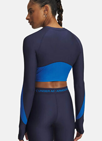 Under Armour 6003981-403-UA HG Rib 1/4 Zip Mavi Fermuarlı Yaka Crop Parçalı Kadın T-Shirt