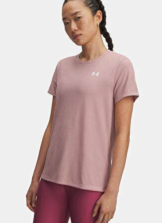 Under Armour 1389852-673-Tech Rib SSC Pembe Bisiklet Yaka Normal Düz Kadın T-Shirt