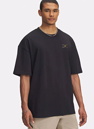 Under Armour 6005668-001-UA HWT WOVEN LABEL SS Siyah Bisiklet Yaka Normal Baskılı Erkek T-Shirt