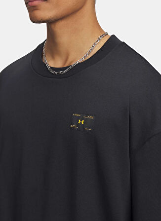 Under Armour 6005668-001-UA HWT WOVEN LABEL SS Siyah Bisiklet Yaka Normal Baskılı Erkek T-Shirt