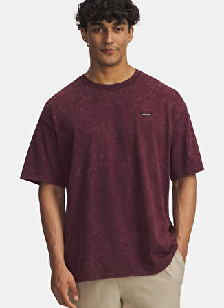 Under Armour 1389147-600-UA M HW OS LOGO WASH SS Bordo Bisiklet Yaka Normal Düz Erkek T-Shirt