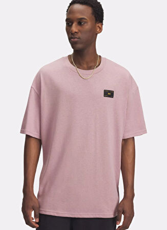 Under Armour 6005668-673-UA HWT WOVEN LABEL SS Pembe Bisiklet Yaka Normal Baskılı Erkek T-Shirt