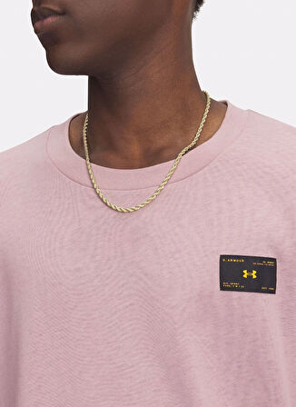 Under Armour 6005668-673-UA HWT WOVEN LABEL SS Pembe Bisiklet Yaka Normal Baskılı Erkek T-Shirt