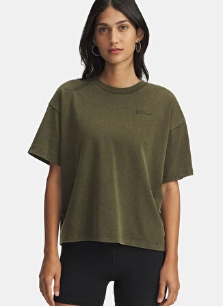 Under Armour 6007690-308-UA HWT Boxy Wash SS Yeşil Bisiklet Yaka Crop Düz Kadın T-Shirt