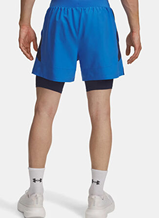 Under Armour 1382640-402-UA LAUNCH 5'' 2-IN-1 Mavi Lastikli Bel Dar Düz Erkek Şort