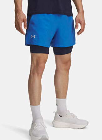 Under Armour 1382640-402-UA LAUNCH 5'' 2-IN-1 Mavi Lastikli Bel Dar Düz Erkek Şort