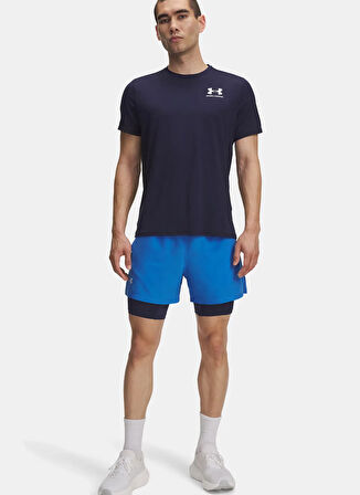Under Armour 1382640-402-UA LAUNCH 5'' 2-IN-1 Mavi Lastikli Bel Dar Düz Erkek Şort