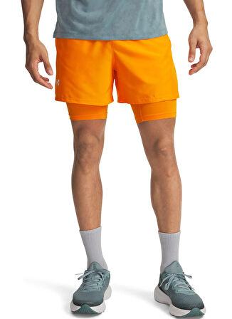 Under Armour 1382640-793-UA LAUNCH 5'' 2-IN-1 Turuncu Lastikli Bel Dar Düz Erkek Şort