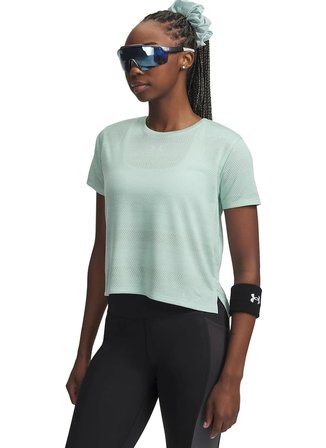 Under Armour 6009540-703 UA Velociti Shortsleeve Yeşil Bisiklet Normal Düz Kadın T-Shirt