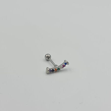 Cerrahi Çelik Gümüş Renkli Taşlı Küpe Tragus Helix Kıkırdak Piercing