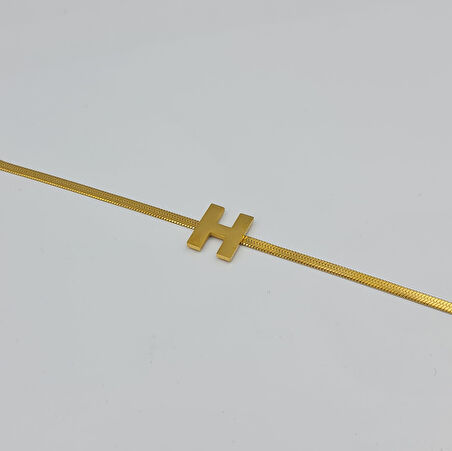 Altın Renk Çelik H Harf Detaylı Ayarlanabilir Bileklik – 17+6 cm