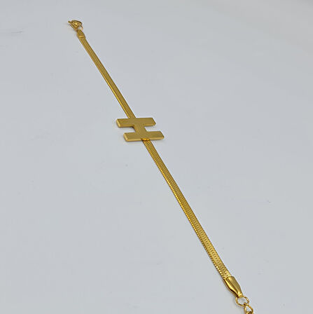 Altın Renk Çelik H Harf Detaylı Ayarlanabilir Bileklik – 17+6 cm