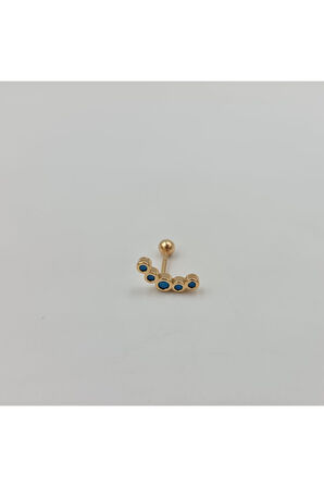 Mavi Firuze Taşlı Cerrahi Çelik Küpe Tragus Helix Kıkırdak Piercing