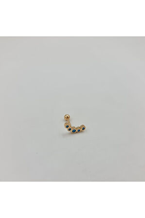 Mavi Firuze Taşlı Cerrahi Çelik Küpe Tragus Helix Kıkırdak Piercing