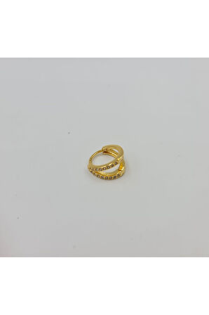 Cerrahi Çelik Taşlı Çift Halka Kelebek Tragus Helix Piercing Küpe