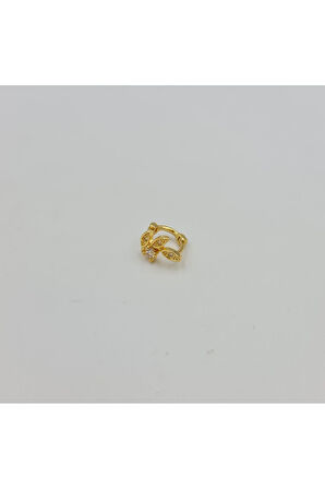 Cerrahi Çelik Taşlı Yapraklı Halka Küpe Tragus Helix Kıkırdak Piercing