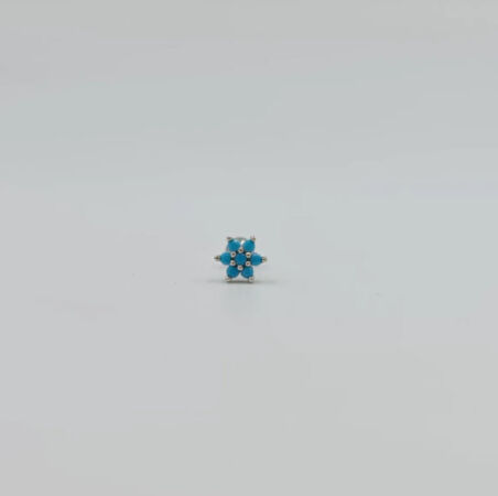 Gümüş Mavi Taşlı Çiçekli Piercing Küpe Tragus