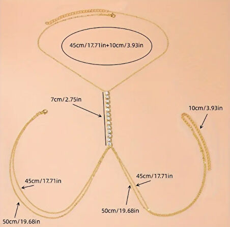 Gömme Gold Zirkon Taşlı Vücut Aksesuarı, Vücut Takısı, Su Yolu Detaylı Vücut Zinciri