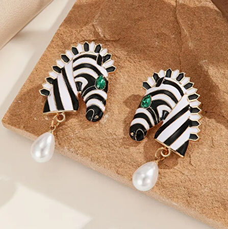 Gold Özel Tasarım Zebra Küpe