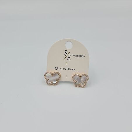 Rose Gold Sedef Görünümlü Zirkon Taş Süslemeli Kelebek Küpe – VIP Xuping, Pimli, Kararmaz (1,3 cm)
