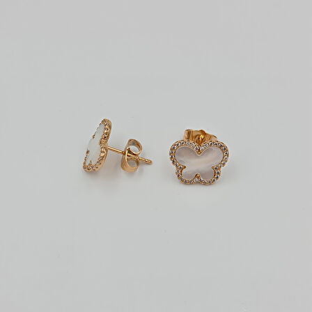 Rose Gold Sedef Görünümlü Zirkon Taş Süslemeli Kelebek Küpe – VIP Xuping, Pimli, Kararmaz (1,3 cm)
