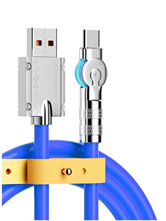 Type C 120w Watt 6A Süper Hızlı Şarj Data Kablosu 1 Metre Type-c 180 Derece Mavi