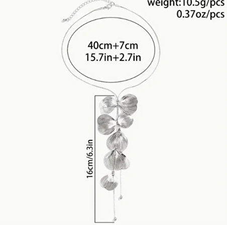 Gümüş Renk Yaprak Model Püsküllü Zarif Kadın Kolye