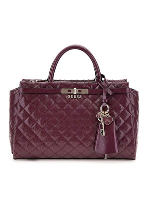 Kadın Kilit Aksesuarlı Kapitone Monogram Desenli El Çantası - Bordo | undefined