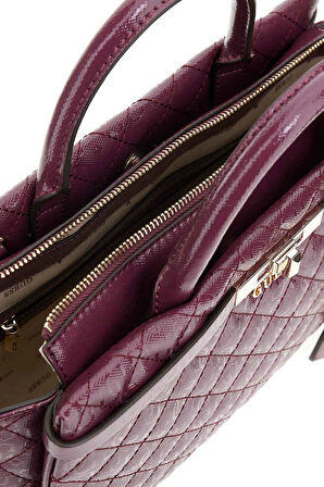 Kadın Kilit Aksesuarlı Kapitone Monogram Desenli El Çantası - Bordo | undefined