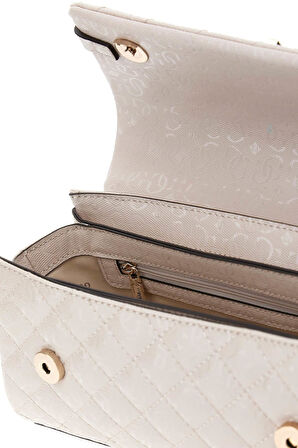 Kadın Kapitone Monogram Desenli El ve Omuz Çantası - Krem | undefined