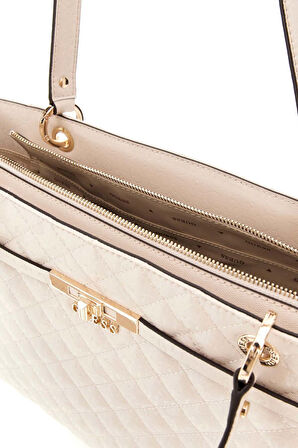 Kadın Kapitone ve Monogram Desenli Tote Çanta - Krem | undefined