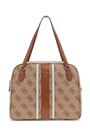 Kadın Monogram Desenli Şerit Detaylı Seyahat Çantası - Kahverengi | L
