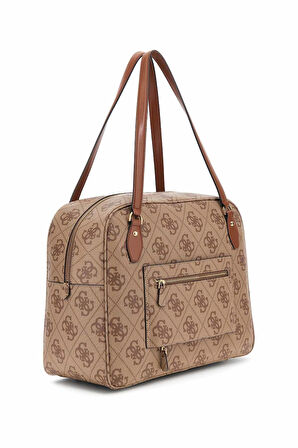 Kadın Monogram Desenli Şerit Detaylı Seyahat Çantası - Kahverengi | L