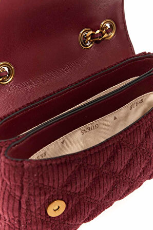 Kadın Fitilli Kadife Omuz Çantası - Bordo | undefined