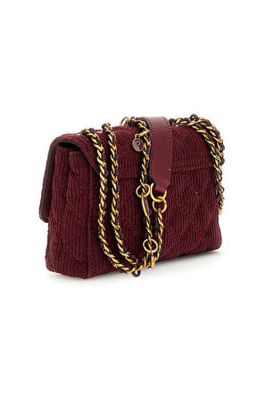 Kadın Fitilli Kadife Omuz Çantası - Bordo | undefined