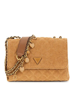 Kadın Fitilli Kadife Omuz Çantası - Kahverengi | undefined