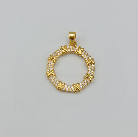 Gold Zirkon Taş Detaylı X Model Kolye Ucu